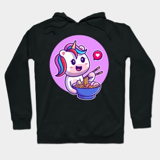 Cute Unicorn Eating Noodle With Chopstick Cartoon Hoodie